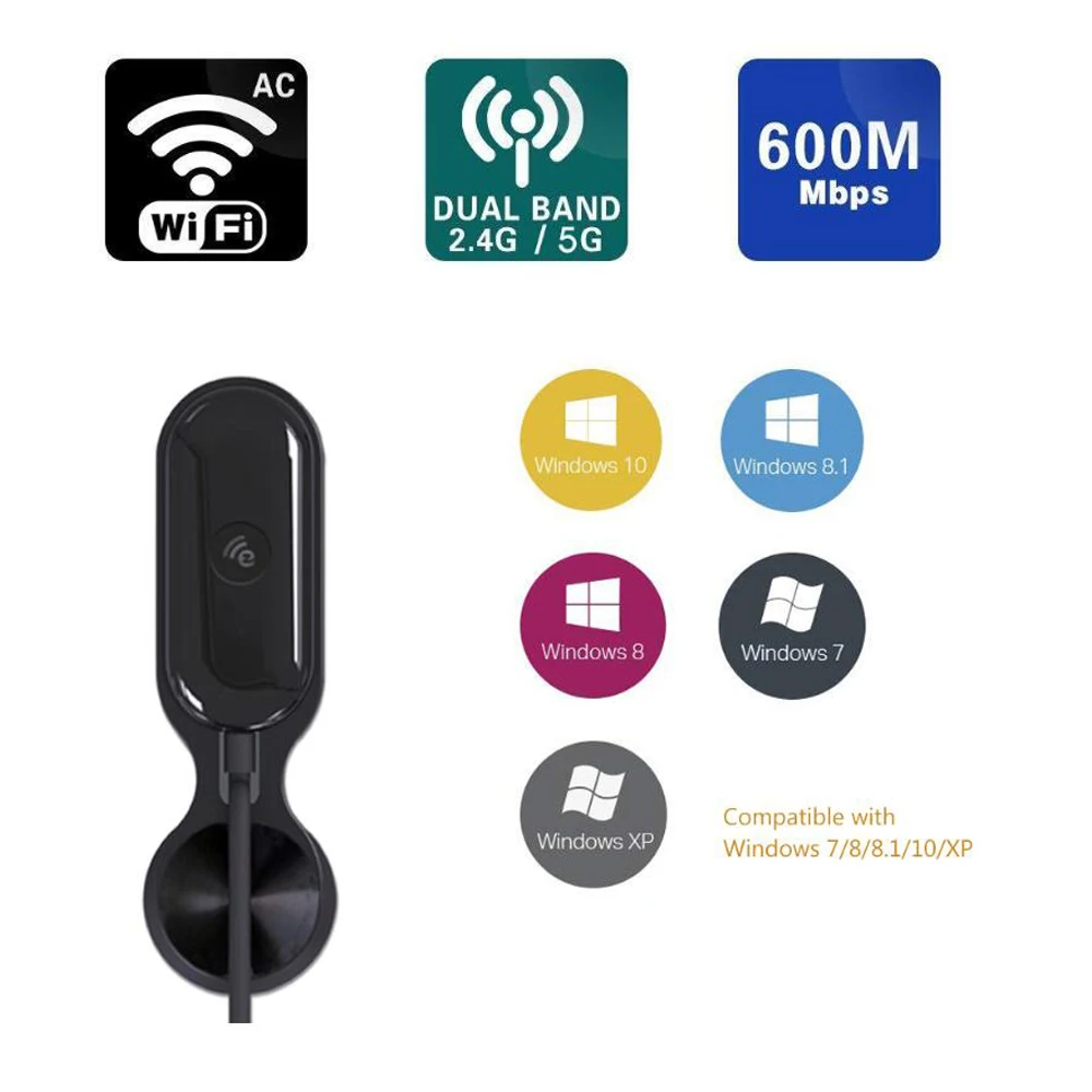 Бесплатный драйвер беспроводной USB Wifi адаптер 600 Мбит/с 2,4G 5G PC Wi-Fi+ Bluetooth 4,2 адаптер Lan Wifi Приемник ключ