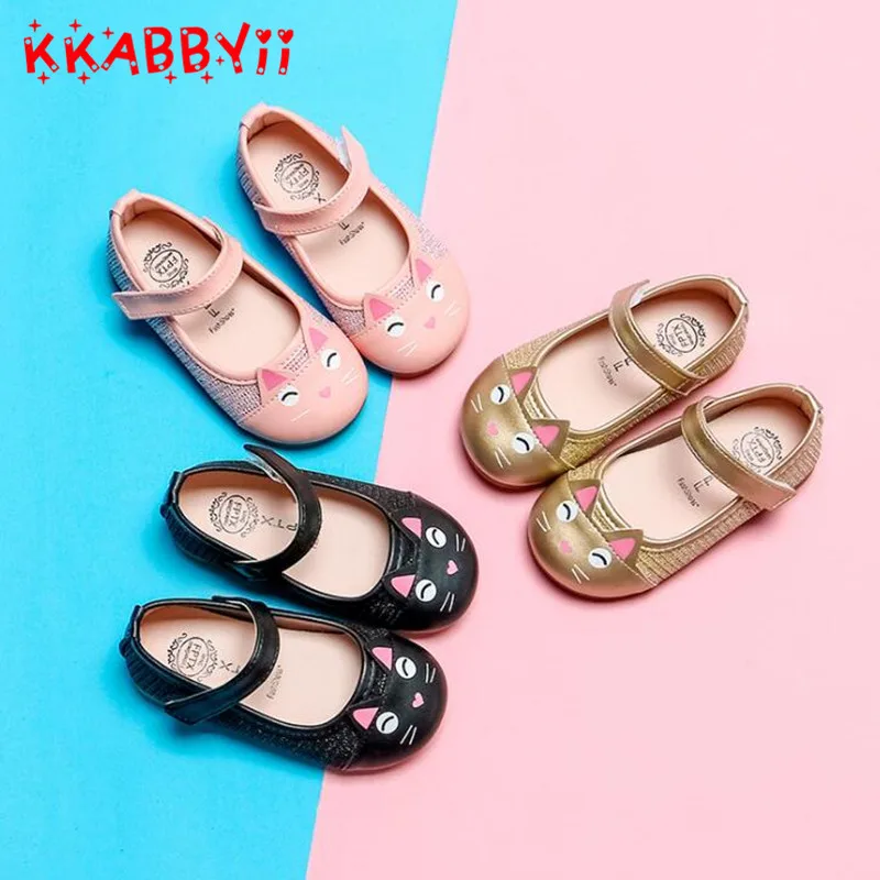 

Kids Shoes For Girl Dress Wedding Cartoon Cat Pattern Butterfly Lace Mary Jane Children Princess Shoes 3 Color