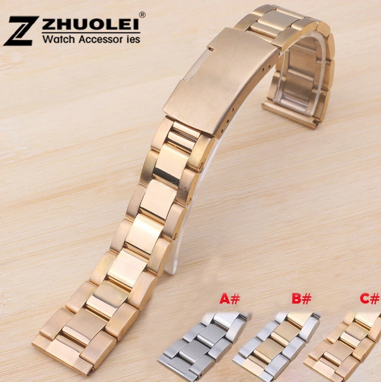 

18mm 19mm 20mm 21mm 22mm New High Mens Brushed Watchbands Silver Black Gold Steel Bracelet Folding Clasp For Smart Watch