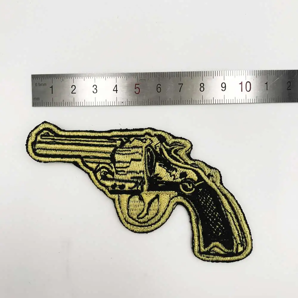 Revolver Hand Gun Embroidered Biker Jacket Patch Iron on Sew On Badge Transfer
