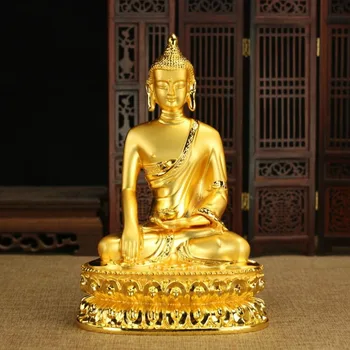 

21 CM # HOME OFFICE protective-efficacious Talisman House Protection Tibetan Buddhism gold plating Buddha statue -A0178