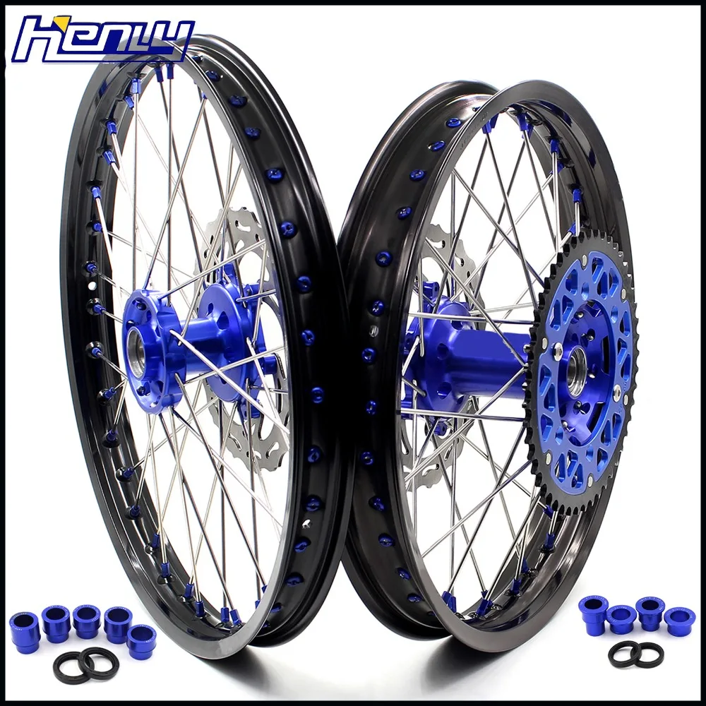 

21/18 Motorcycle Rim Enduro Motorbike Wheels Set For YAMAHA YZ125/250 1999-18 YZ250F 2001-14 YZ450F 03-2014 Blue Sprocket Nipple