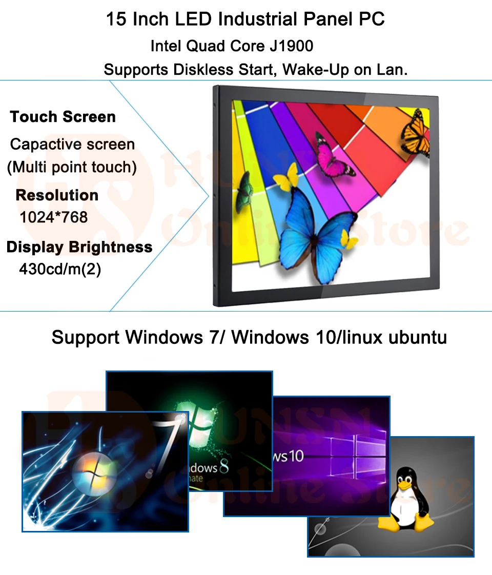 Алюминий случае 19 дюймов светодиодный промышленных Панель PC, 5 резистивный Сенсорный экран, Intel Celeron J1800, Поддержка Win10 или Linux Ubuntu