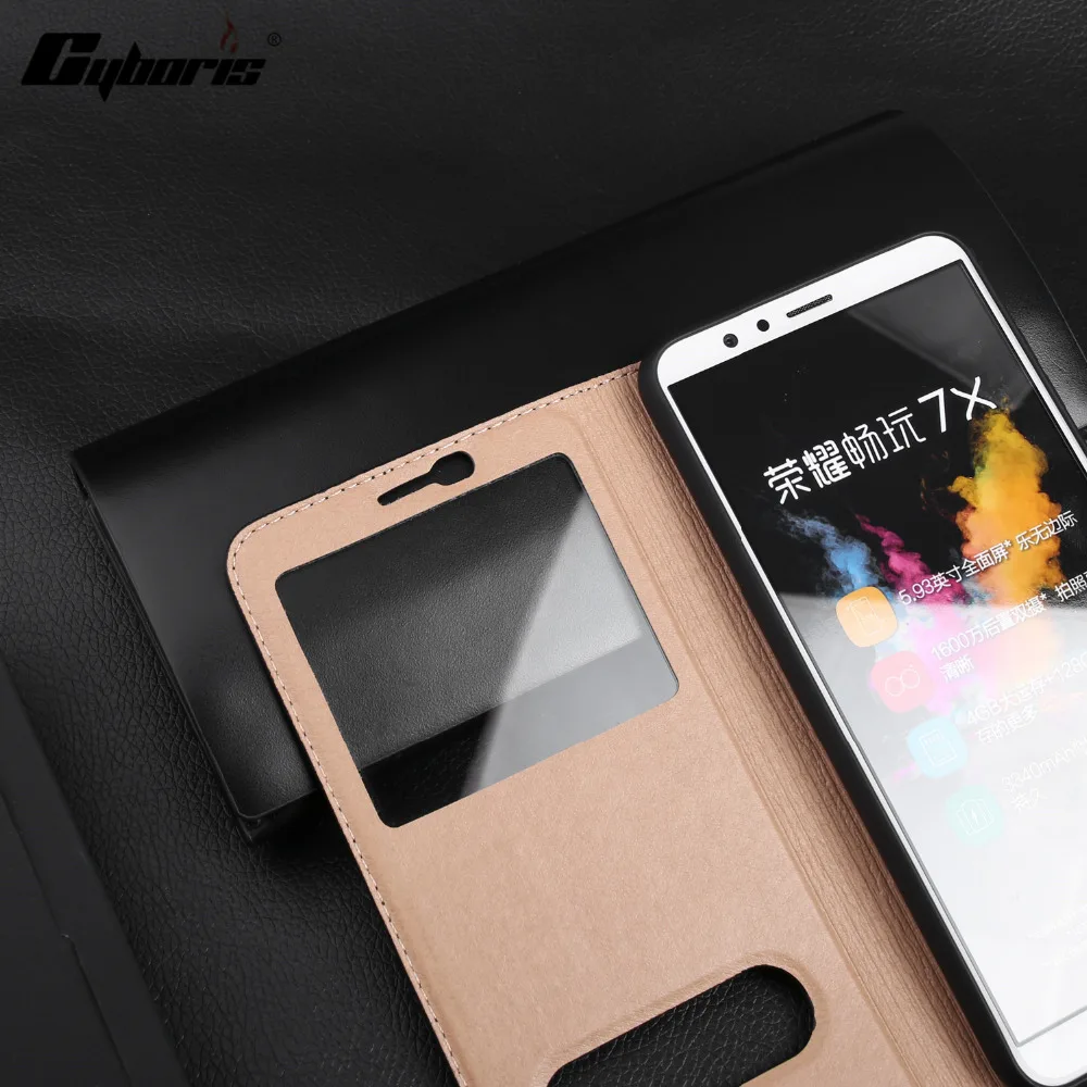 CYBORIS Чехлы флип чехол из натуральной кожи чехол для Huawei Honor 7X5,9" двойной вид окна магнит чехол для Huawei Honor 7 X Play