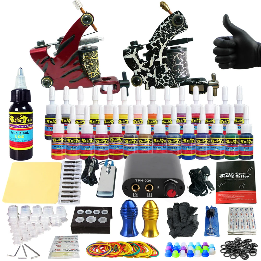 

Tattoo machine set Liner Shader Clip Cord 2 Guns New Arrival Kit Light Ink Pigment TK204-38