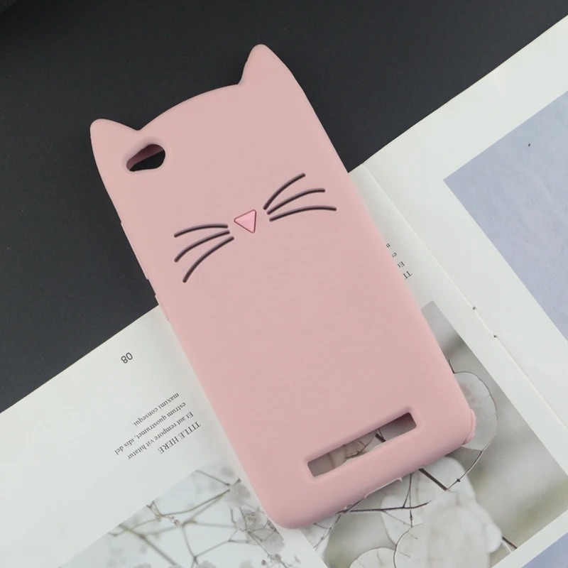 Милый 3D мультяшный силиконовый чехол для Xiaomi Redmi 4A чехол s Япония блестящая борода кошка кошечка с милыми ушками чехол для телефона - Цвет: HuxuPink