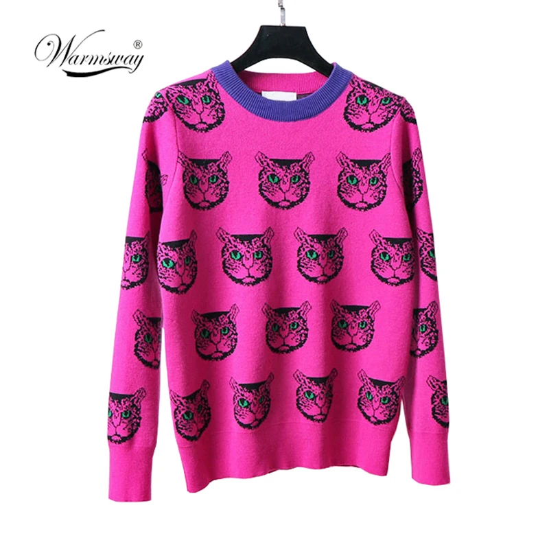 Harajuku Fashion Women Sweater Warm Cartoon Cat Jacquard High Quality Small Size Winter Female Casual Pullover Knitted Top C-192