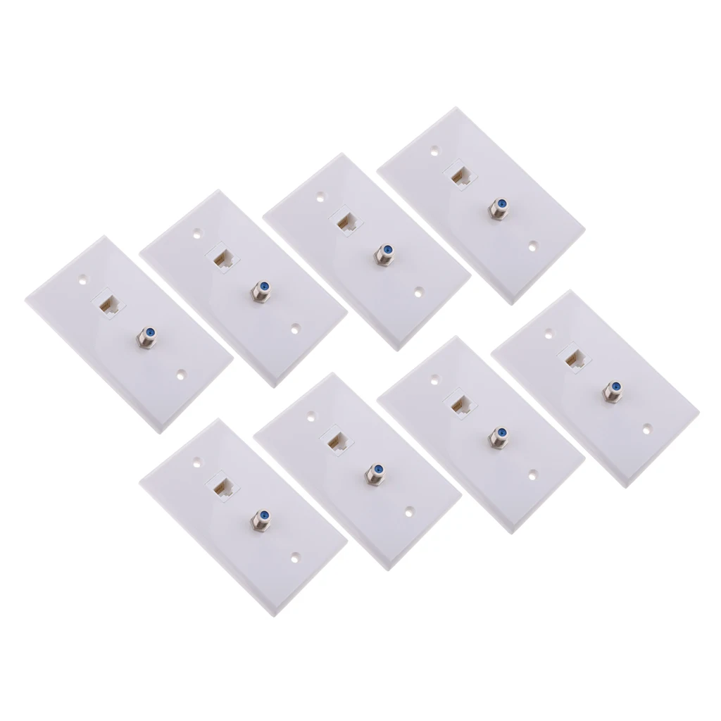 8x Coaxial F Connector Ethernet Network RJ45 Jack Wall Plate Socket Outlet