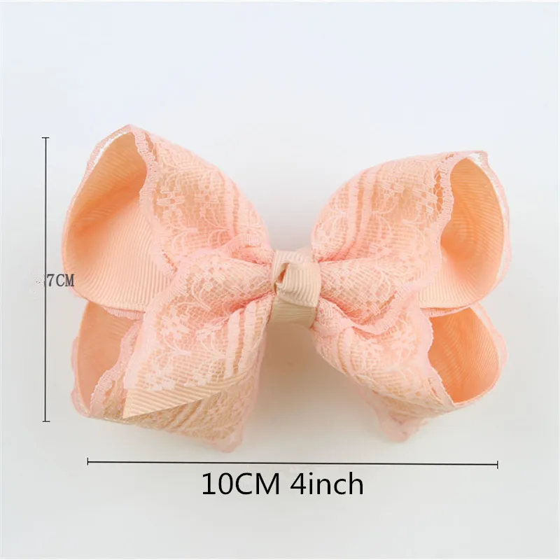 20pcslot 4 Inch Large Kids hairbows Girl Grosgrain Ribbon Bow Clips Lace bow hairpin Headdress Children Hair Accessories  (9)