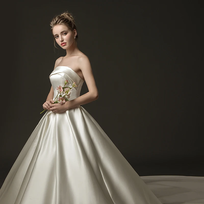 Женское сатиновое платье Erosebridal простое бальное с длинным шлейфом без бретелек
