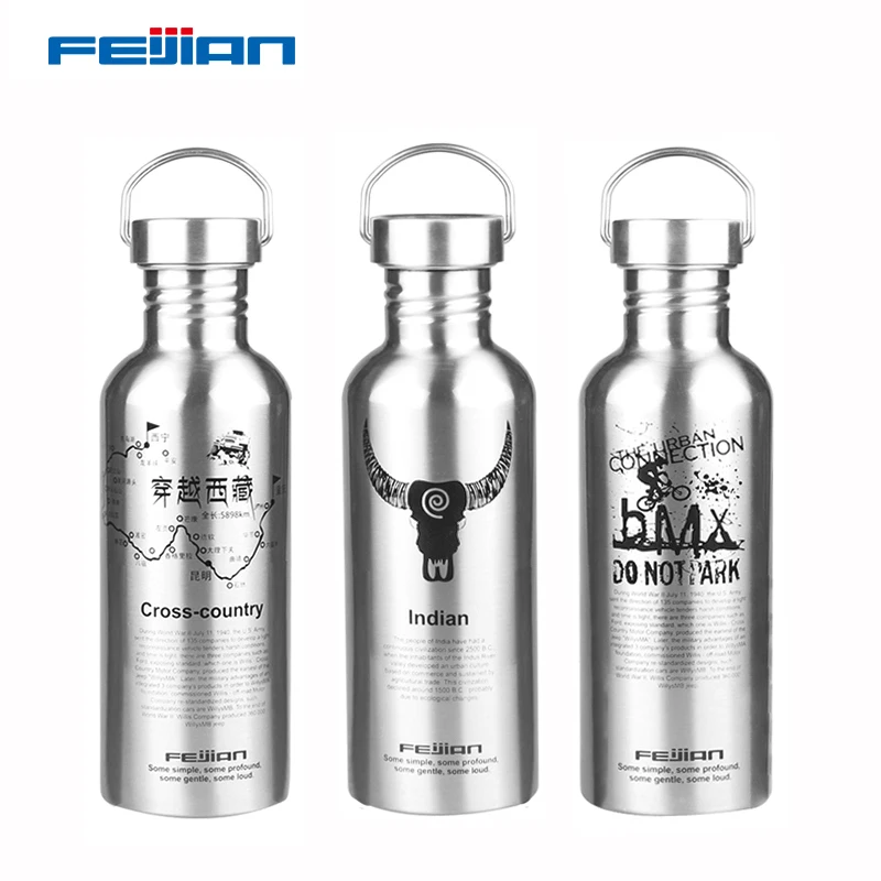 Feijian, Спортивная бутылка для воды из нержавеющей стали, большая емкость, портативная, с широким горлышком, на открытом воздухе, для путешествий, цикла, чайник, фляга, походный шейкер