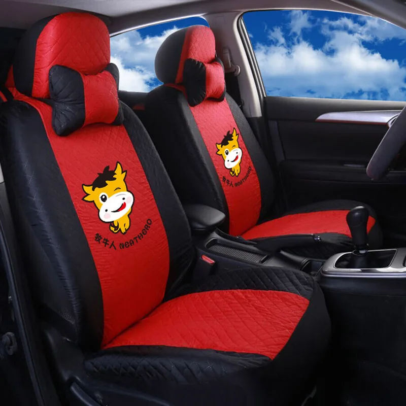 

Cute Cartooon Moo-cow Universal Car Seat Cover Headrest Set Universal Fit Most Cars Covers Styling Car Seat Protector 12pcs