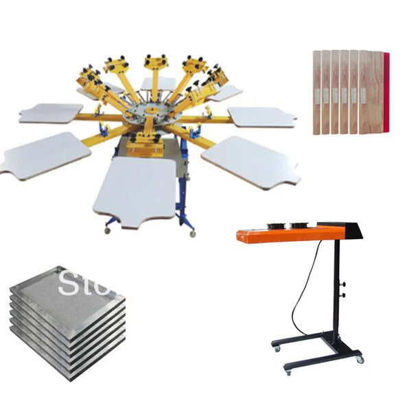 8 цветов 8 станции шелкография комплект футболка принтер нажмите оборудования карусель растягивается кадров швабру