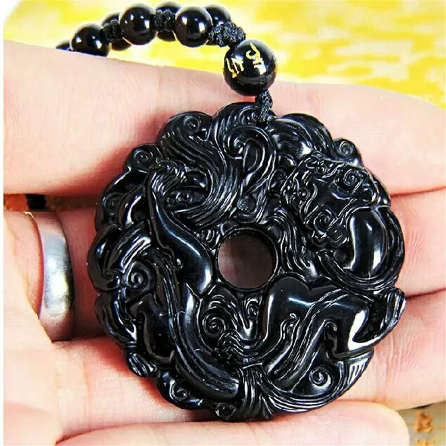 Genuine Natural Black Obsidian Gemstone Crystal Round Bead Necklaces Pendant For Women Men Powerful (5)