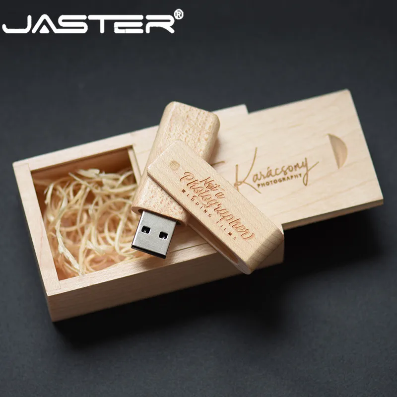 JASTER USB 2,0, деревянная поворотная флешка, usb флеш-накопитель, 4 ГБ, 8 ГБ, 16 ГБ, 32 ГБ, 64 ГБ, карта памяти, держатель, логотип на заказ, свадебный подарок