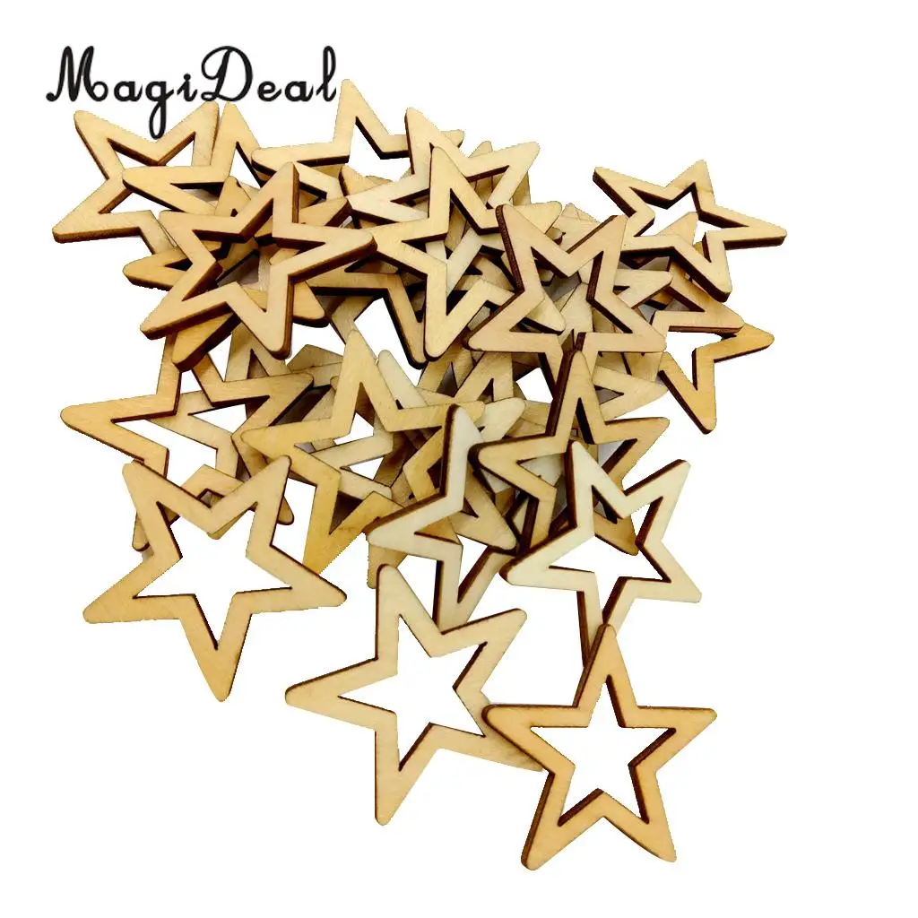 MagiDeal Delicate 50/30/25Pcs Unfinished Hollow Star Shape Wooden Embellishments for Wedding Party Board Classroom Decor 3 Sizes