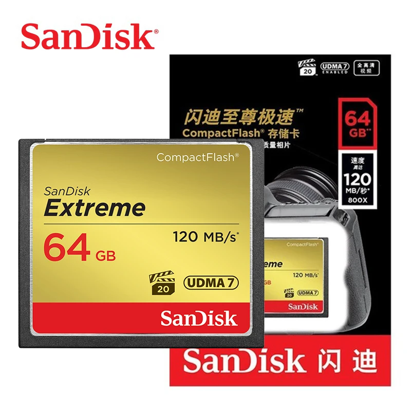 

Real Sandisk Extreme Compact Flash Memory Card 32 GB 64 GB 128 GB Up to 120 MB Read Speed for 4 K and Full HD Video
