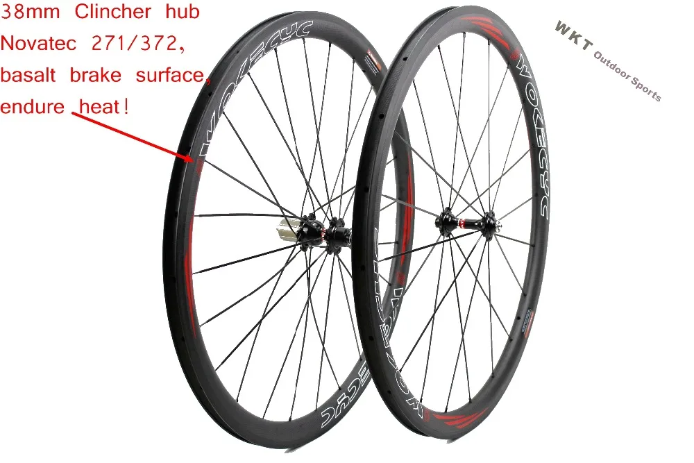 

2016 New Carbon Wheels Clincher 38mm Road Bike Carbon Wheelsets 3K Glossy Matte Clincher Chinese Bicycle Wheels NOVETEC HUB 271