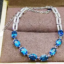 Природный Голубой топаз браслет цепочка натуральный настоящий голубой топаз Серебро 925 пробы 0.6ct* 8 шт драгоценный камень# J18122502