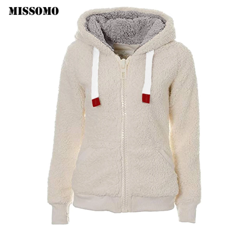 

MISSOMO 2019 New winter women Soft Teddy Hooded Jumper Hoody Jacket Coat With Pocket plus size women