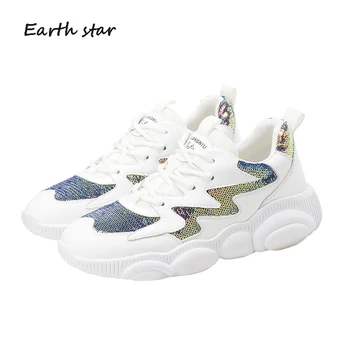 

Shoes Women Chunky Sneakers Platform Shoes Glitter zapatos de mujer Spring New chaussures femme Lady Sequin footware Cross-tied
