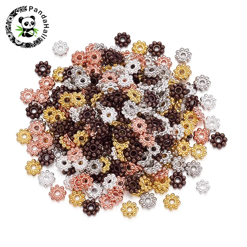 

300pcs 5x1.5mm Flower Spacer Beads Round Metal for Jewelry Making Charm Bracelet Mixed Color Hole: 1mm