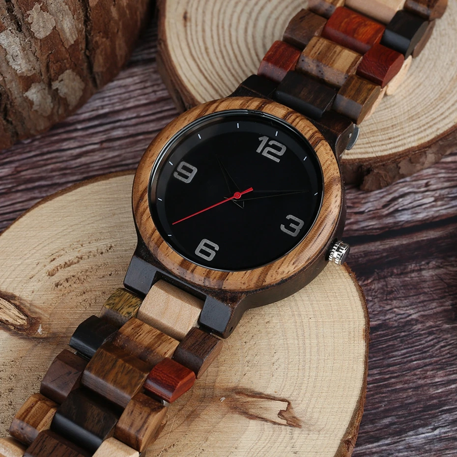 Unique Mixed Color Watch Men Clock Man Retro Full Wooden Band Quartz Wrist Watch Top Luxury Round Analog Watches Reloj de madera (11)