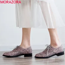 MORAZORA/Новинка года; модные туфли на плоской подошве; женские туфли-оксфорды из коровьей кожи; сезон весна-лето; женские модельные туфли в стиле панк на шнуровке с круглым носком