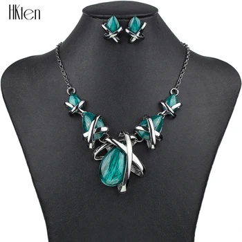

MS1504517 Fashion Jewelry Sets High Quality 4 Colors Necklace Sets For Women Jewelry Black zinc plated Resin Unique Pear Design