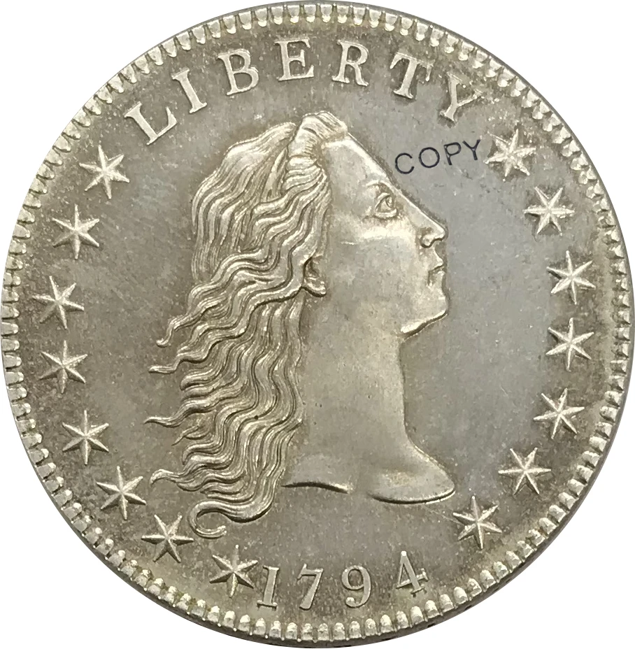 UnitedStatesOfAmericaCoin1794LibertyFlowingHairOneDollarCupronickelSilverPlatedOld