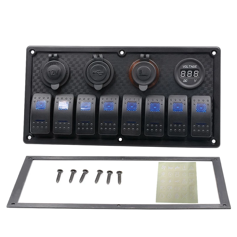 

Better 1 set Energy Meters Waterproof Breakers 8 Gang Marine Boat Caravan Rocker Switch Panel USB Voltmeter
