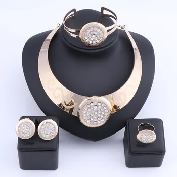 

Women African Jewelry Sets Brand Dubai Gold Color Crystal Jewelry Sets Wholesale Bridal Accessories Nigerian Wedding Jewelry