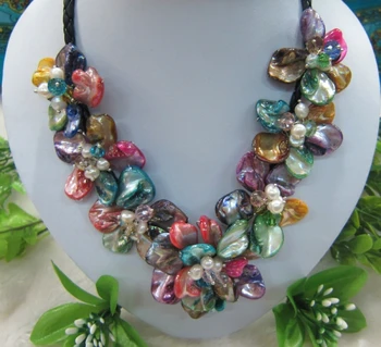

Pearl leather necklace seven mix color mother of pearl flower necklaces
