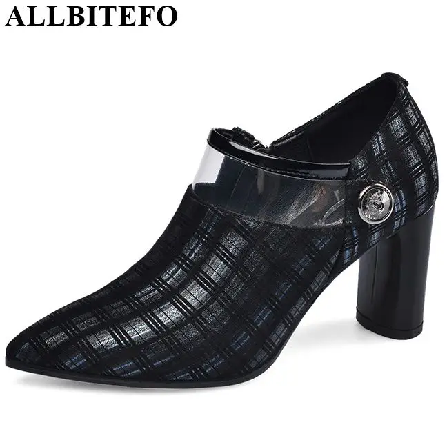 

ALLBITEFO natural genuine leather sheepskin high heels spring autumn women heels office ladies shoes comfortable high heel shoes