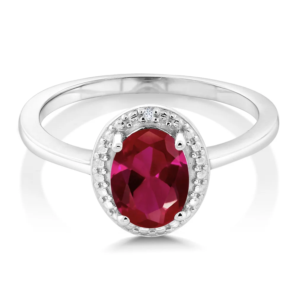 GemStoneKing 1 16 Ct Овальный Красный искусственный рубин белый бриллиантовый камень
