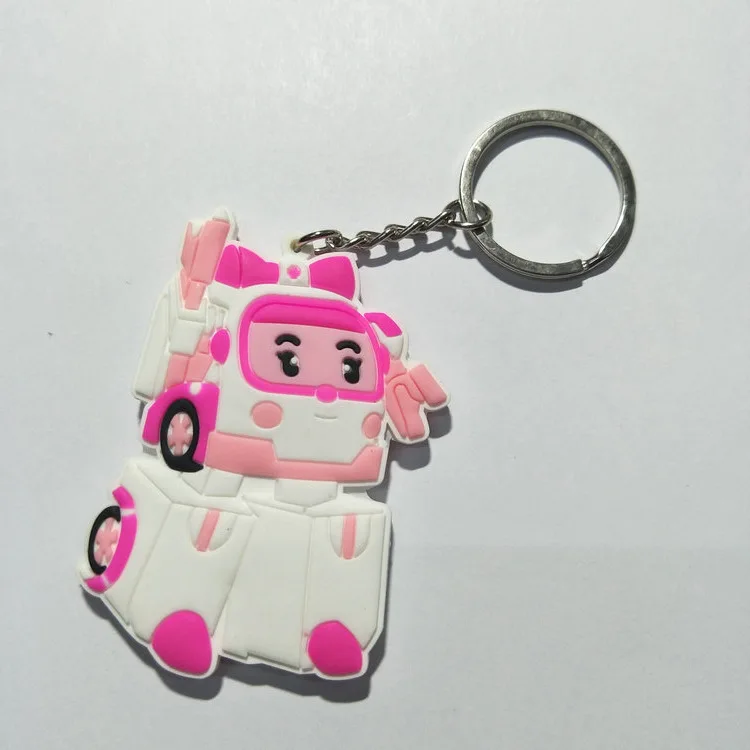 Los niños de animación cosplay PVC llavero moda lindo coche de la policía camión de bomberos ambulancia silicona para llaves colgante de dibujos animados Juguetes