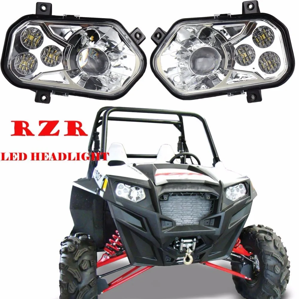 Pair Chrome LED Headlight Kit For Polaris Ranger Model Side X Sportsman