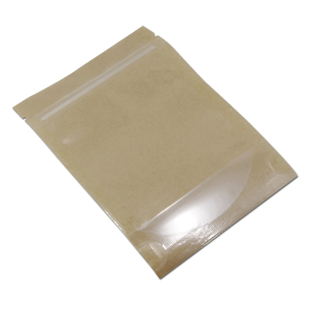 50 шт./партия, Прозрачный передний/крафт-бумажный пакет на молнии, пакет с застежкой бумажный упаковочный пакет для сушеных пищевых чайных орехов