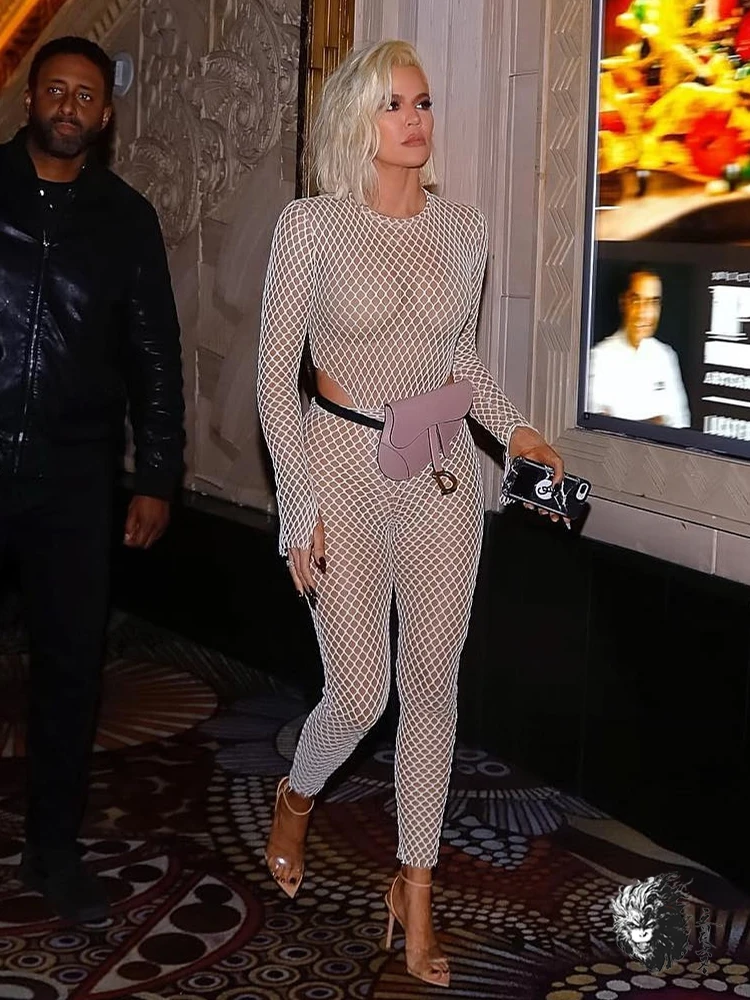 Женское прозрачное боди Khloe Kardashian облегающее Сетчатое с вырезами и ушками