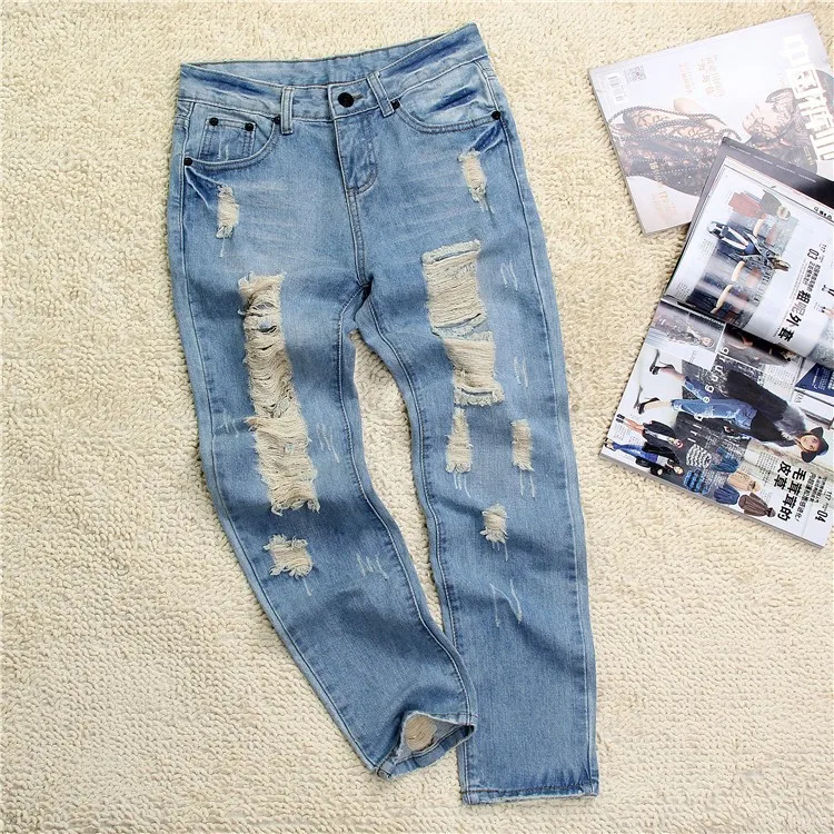 Sokotoo горячая Распродажа женские рваные джинсы Модные Джинсы бойфренда для женщин свободные плюс размеры отверстие джинсовые штаны