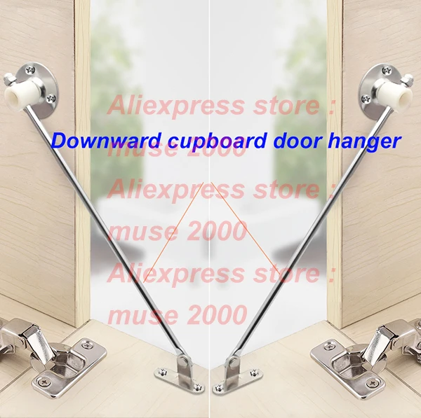 Downward cupboard door hinge hanger supporting furniture tie