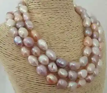 

New beautiful triple strands 12-13mm south sea baroque multicolor pearl necklace 17" &earring