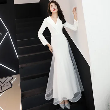 

White vestido de festa New Arrival Burgundy Prom Dress Appliques Beads Mermaid Long Sleeve Evening Dresses aftenkjole