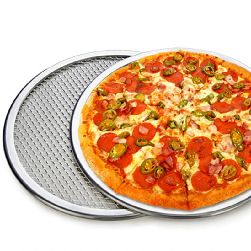 Aluminum Pizza Pan Silver 25.5cm Bakeware Pastry Mould Bread W/ Holes Kitchen Cooking Tool Home Restaurant Round