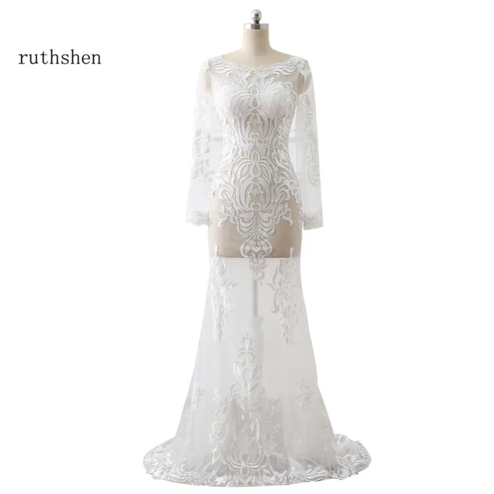 

ruthshen Sexy See Through Mermaid Wedding Dresses With Long Sleeves Lace Appliques Vestidos De Novia 2018