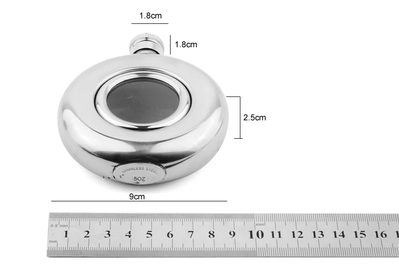 5 унций, нержавеющая сталь, круглая колба с центральным стеклом, портативная мини-бутылка для виски, бутылка для виски, лучший подарок на день рождения