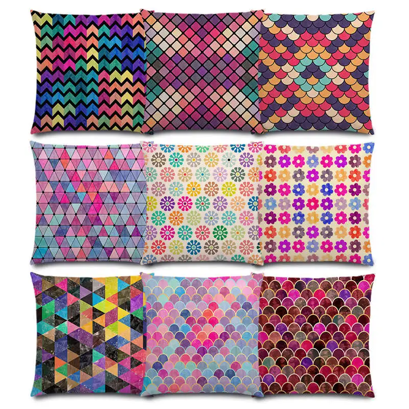 

Lovely Geometric Pattern Pastel Triangles Diamond Colorful Flowers Dots Stars Rainbow Wave Good Cushion Cover Pillow Case