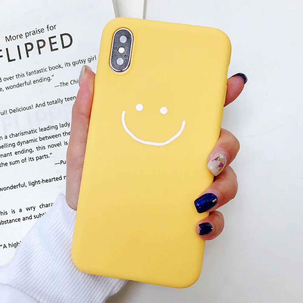 KIPX1083Y_1_JONSNOW Phone Case for iPhone X XR XS Max Candy Color Smiley Pattern Soft Silicone Case for iPhone 7 8 6S 6 Plus Back Cover