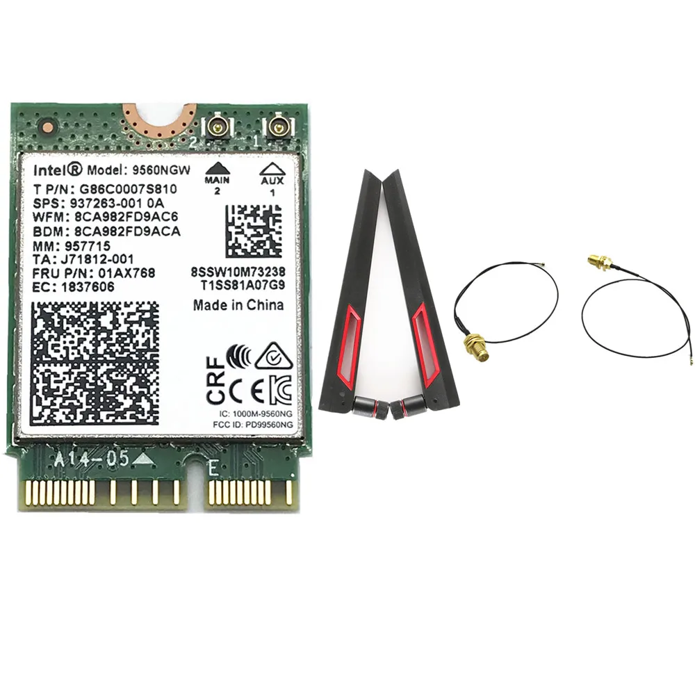 

Intel 9560 9560NGW 1730Mbps Bluetooth 5.0 Card with ASUS AC88U 8dbi Dual Band MHF4 UF.L Antennas set