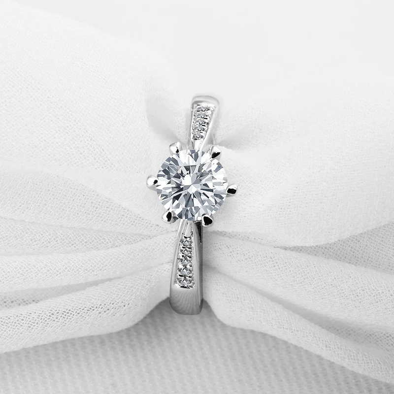 AINOUSHI Round Cut 1 ct Sona 6 Prongs 925 Solid Sterling Silver Ring for Women Engagement Wedding